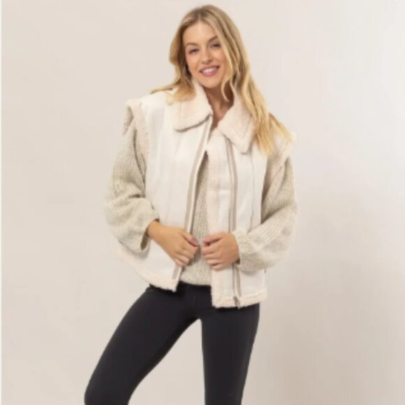 Jackets & Blazers - Sherpa Lined Suede Zip Up Fleece Collar Casual Vest